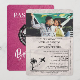 Convite para Casamento de Passaporte Magenta Rosa 