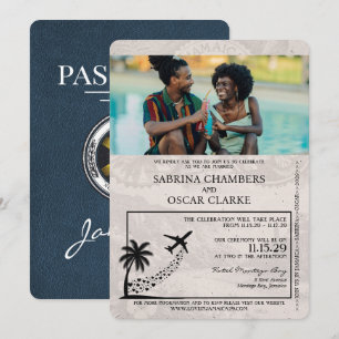 Convite para casamento de passaporte marinho Blue 