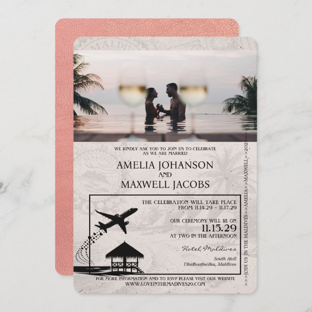 Convite para Casamento de Passaporte no Dourado Ma (Frente/Verso)