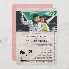 Convite para Casamento de Passaporte Rosa Brasil