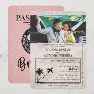 Convite para Casamento de Passaporte Rosa Brasil