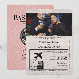 Convite para Casamento de Passaporte Rosa Reno