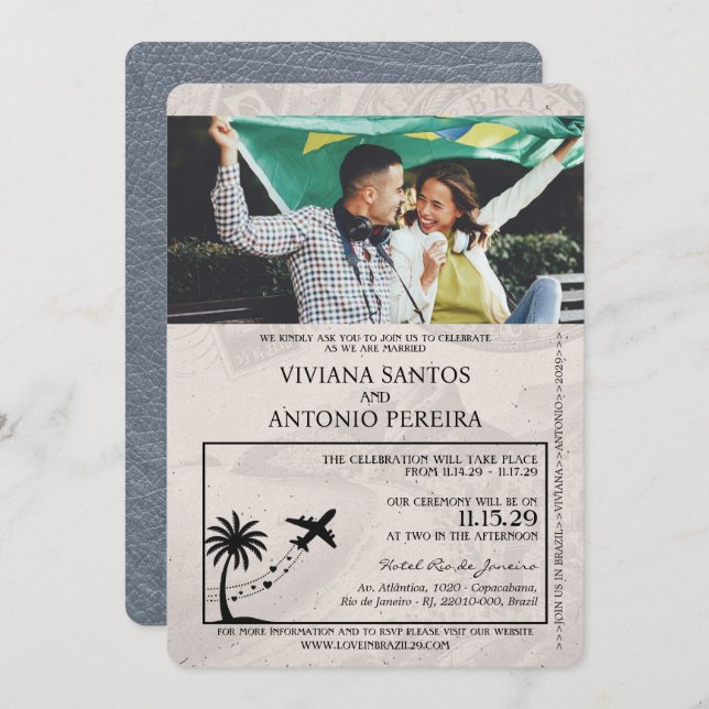 Convite para Casamento de Passaporte Silver Brasil (Frente/Verso)
