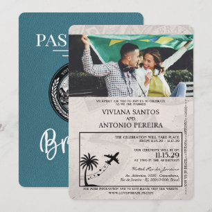 Convite para Casamento de Passaporte Teal Brasil