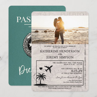 Convite para Casamento de Passaporte Turquoise Por