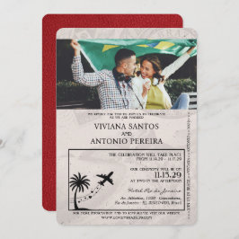 Convite para Casamento de Passaporte Vermelho Bras