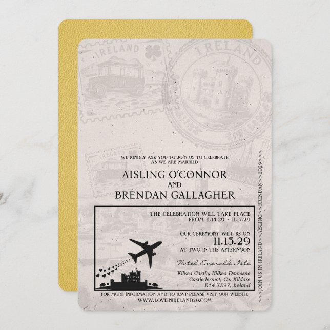 Convite para Casamento de Passaportes da Irlanda A (Frente/Verso)