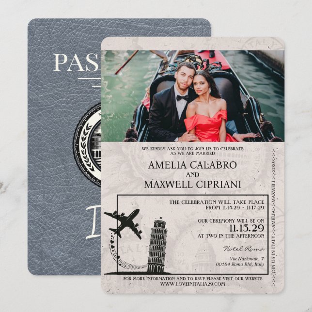Convite para Casamento de Passaportes da Silver It (Frente/Verso)