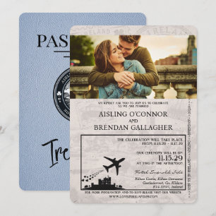 Convite para Casamento de Passaportes Dusty Blue I
