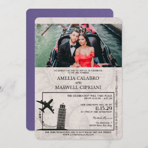Convite para Casamento de Passaportes Lilac Itália