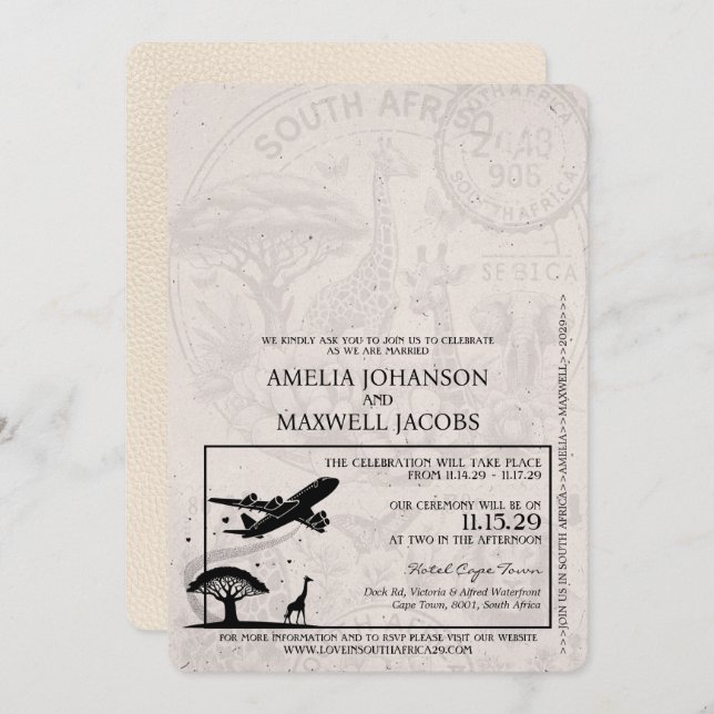 Convite para Casamento de Passaportes na África do (Frente/Verso)