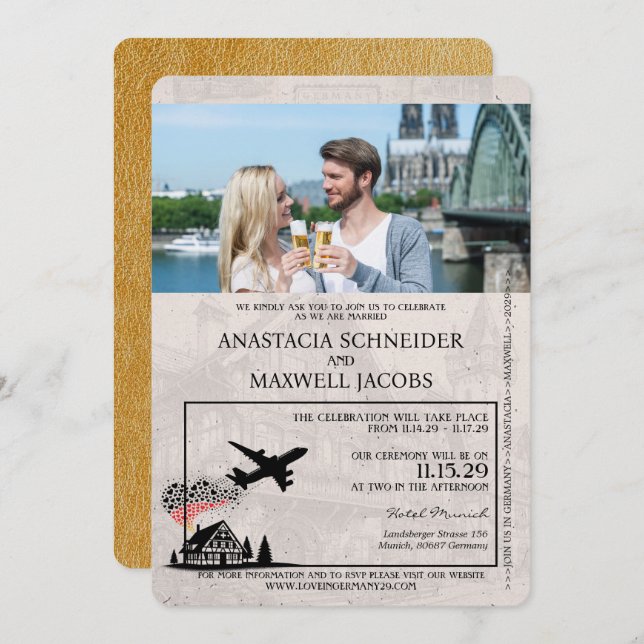 Convite para Casamento de Passaportes na Alemanha  (Frente/Verso)