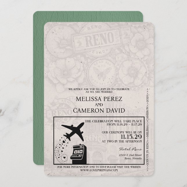 Convite para Casamento de Passaportes Sage Green R (Frente/Verso)