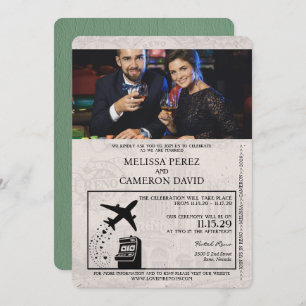 Convite para Casamento de Passaportes Sage Green R