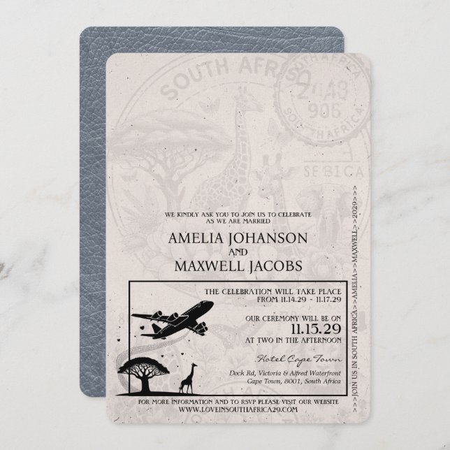 Convite para Casamento de Passaportes Silver Áfric (Frente/Verso)