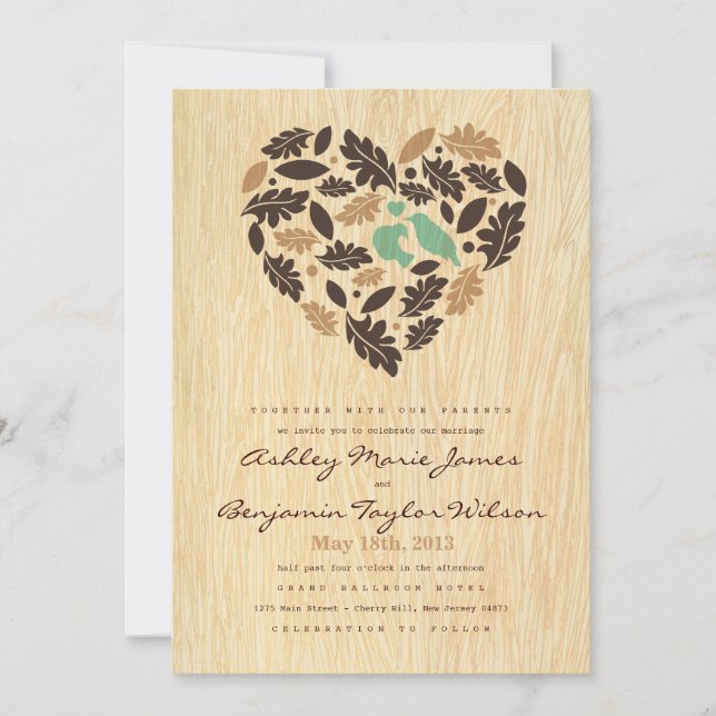 Convite para Casamento de Pássaros com Amor Rústic (Frente)