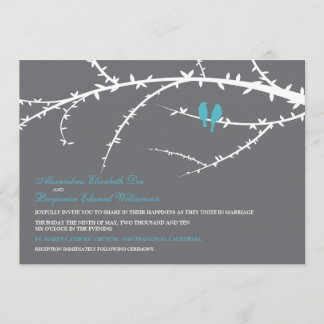 Convite para Casamento de Pássaros de Amor (aqua)