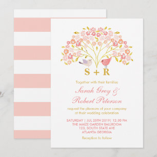 Convite Para Casamento De Pássaros De Amor Floral