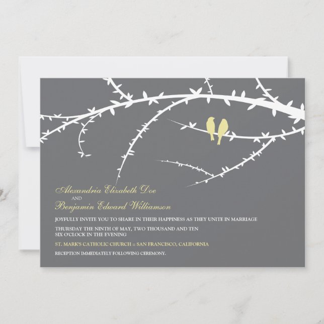Convite para Casamento de Pássaros de Amor (marfim (Frente)