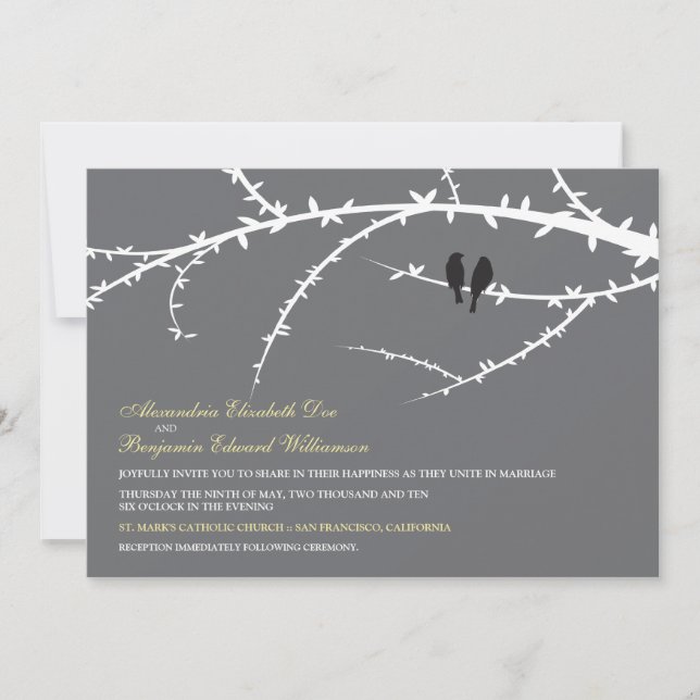 Convite para Casamento de Pássaros de Amor (preto) (Frente)