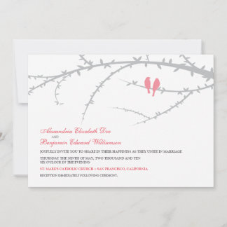 Convite para Casamento de Pássaros de Amor (rosa)