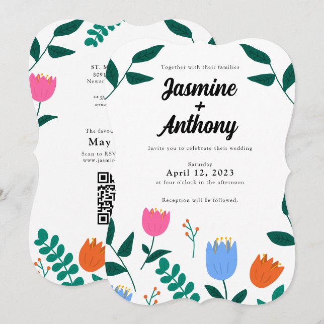 Convite para Casamento de Patch de primavera Breez (Frente/Verso)