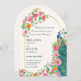 Convite para casamento de pavão floral