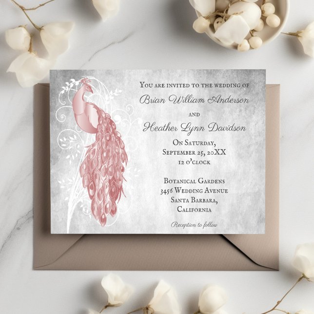 Convite para Casamento de Pavão Rosa (Pink Peacock Wedding Invitation)