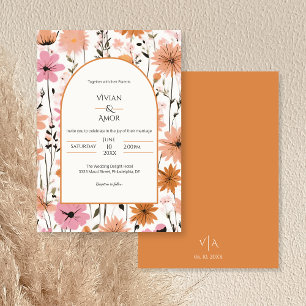 Convite para Casamento de Peach Floral Arch