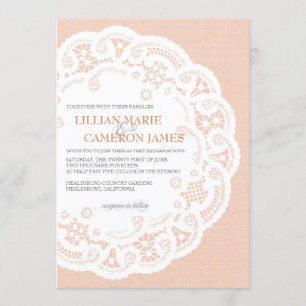 Convite para Casamento de Peach Lace Doily