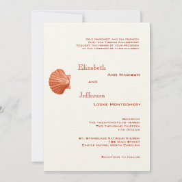 Convite para Casamento de Peach Rattan Seashell
