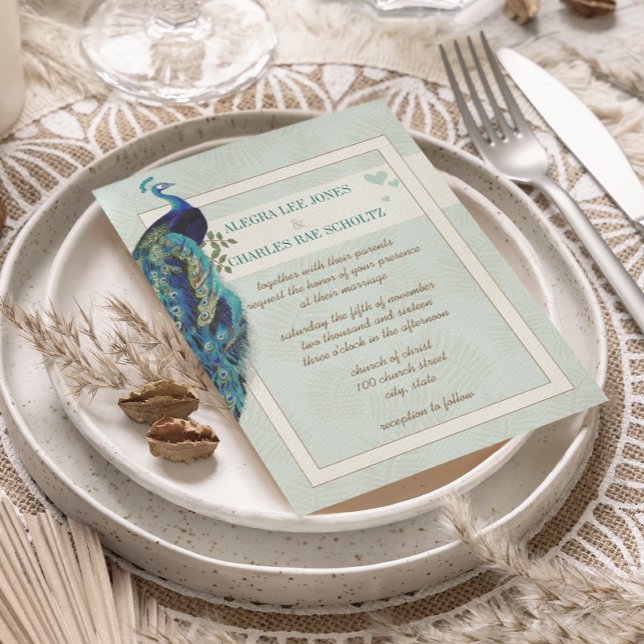 Convite para Casamento de Peacock Azul e Castanho (Criador carregado)
