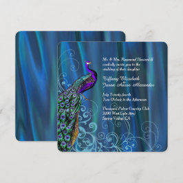 Convite para Casamento de Peacock e Satin Azul Chi