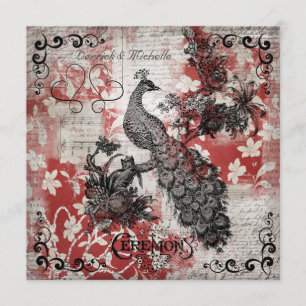 Convite para Casamento de Peacock Vermelho Floral