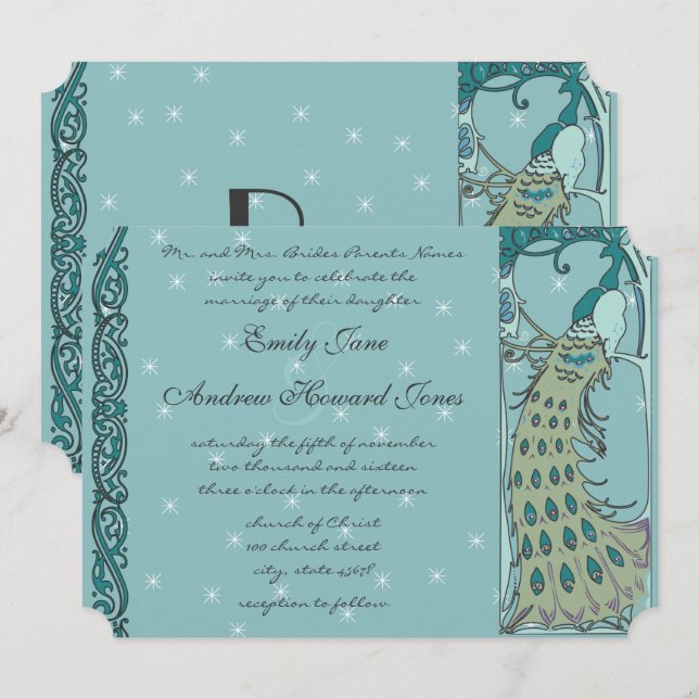 Convite para Casamento de Peacock Vintage (Frente/Verso)