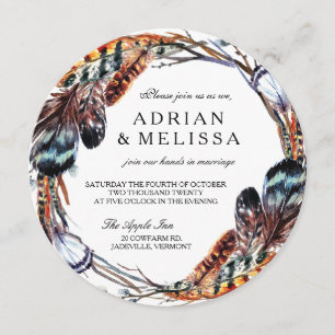 Convite Para Casamento De Pena 5.25 x 5.25 Círcul