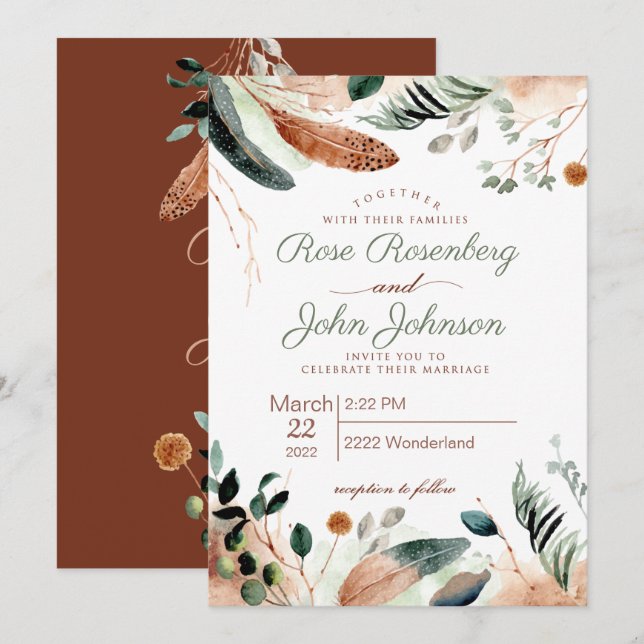 Convite para Casamento de Penas (Frente/Verso)