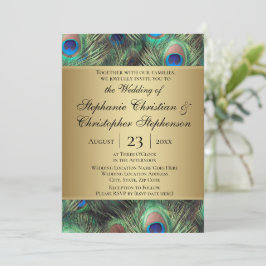 Convite para Casamento de Penas de ouro