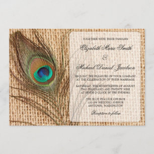 Convite Para Casamento De Penas De Peacock Burlap