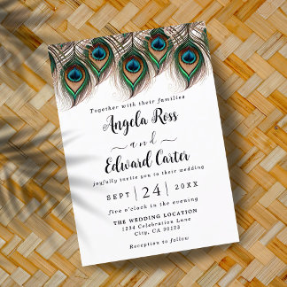 Convite para Casamento de Penas de Peacock Elegant