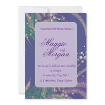 Convite para Casamento de Penas Roxas Elegante