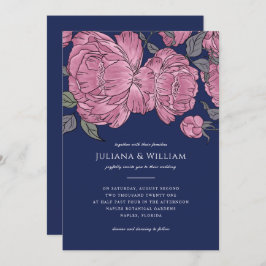 Convite para Casamento de Peões Vintage em Azul