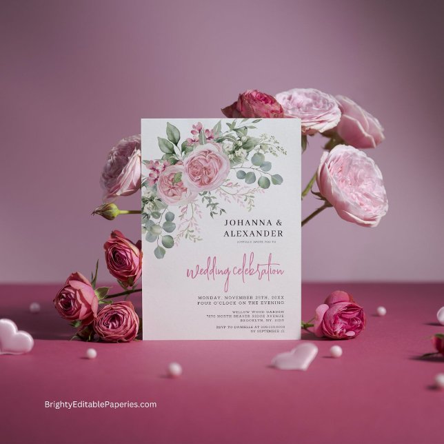 Convite para Casamento de Peony Elegance Chic Wate (Elegance unfolds in every petal. Customize your love story with our Chic Watercolor Peony invite.)
