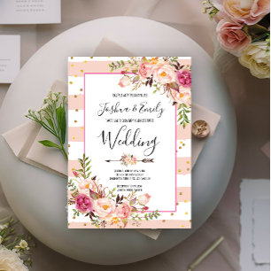 Convite para Casamento de Peony Floral Boho Dourad