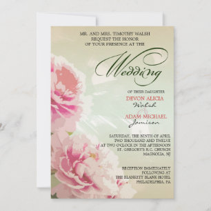 Convite para Casamento de Peony Floral em Rosa e V