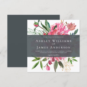 Convite para Casamento de Pequim Pink Chic Floral