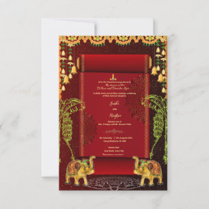 convite para casamento de pergaminho vermelho do í