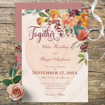 Convite para Casamento de Pêssego Coração Floral B