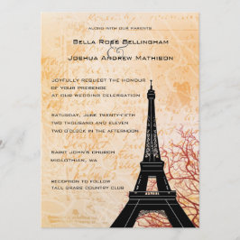 Convite para Casamento de Pêssego em Torre Eiffel