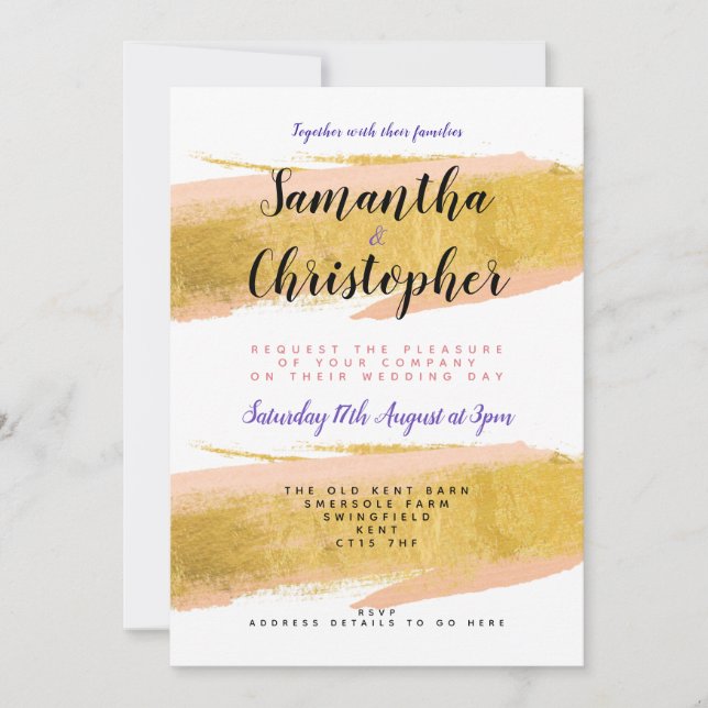 Convite para Casamento de Pincel Dourado Personali (Frente)